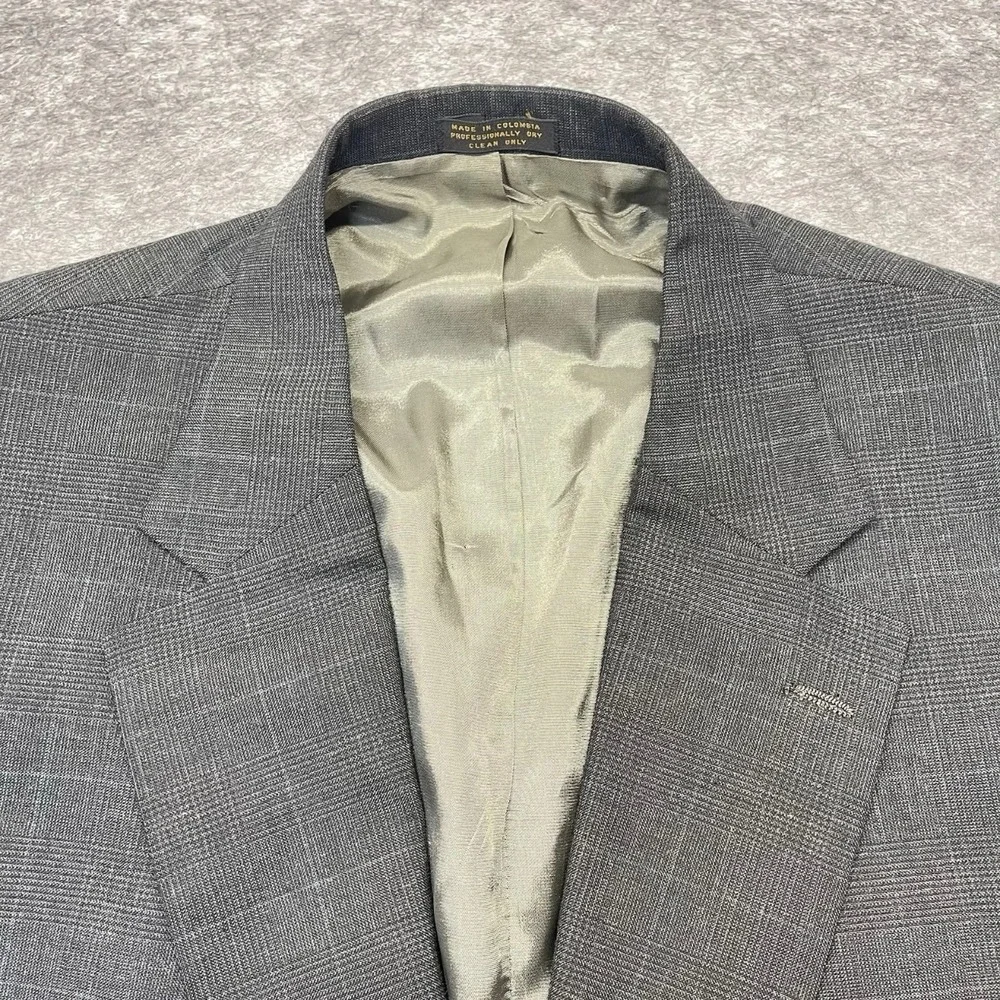Hill & Archer Blazer Mens 44R Glen Plaid Two Button Gray Check Jacket